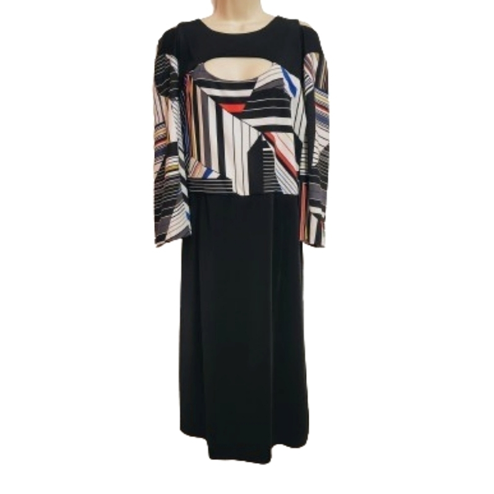 Jete Colorblock Geometric Midi Dress Black 3X Large
